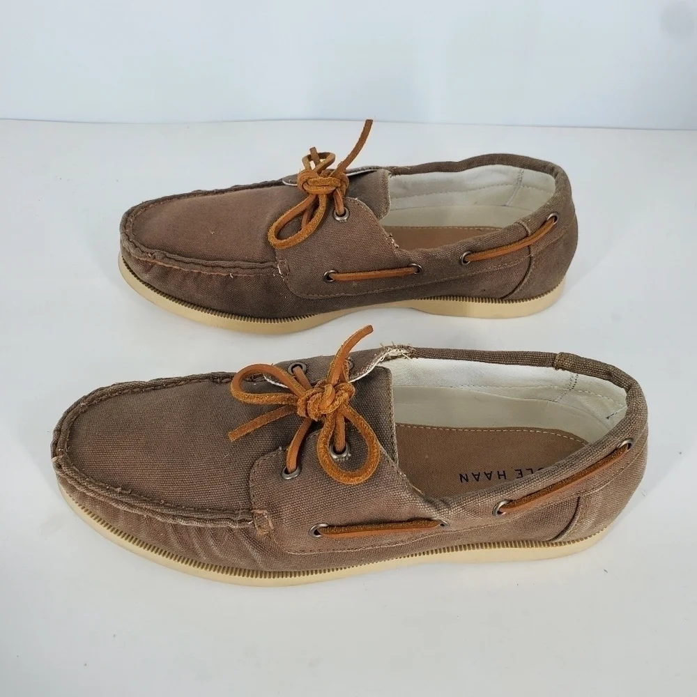 Cole Haan Mens Canvas Slip-on Boat Shoes Size 8.5 M Brown C14475 C15